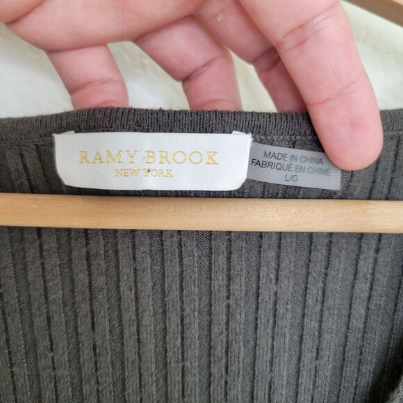 RAMY BROOK Pilar Cut Out Stretch Knit Ribbed Sweater Midi Dress Large In Olive - Picture 4 of 14